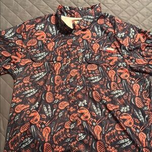 Mens Magellan Red and Blue BBQ themed fish gear shirt